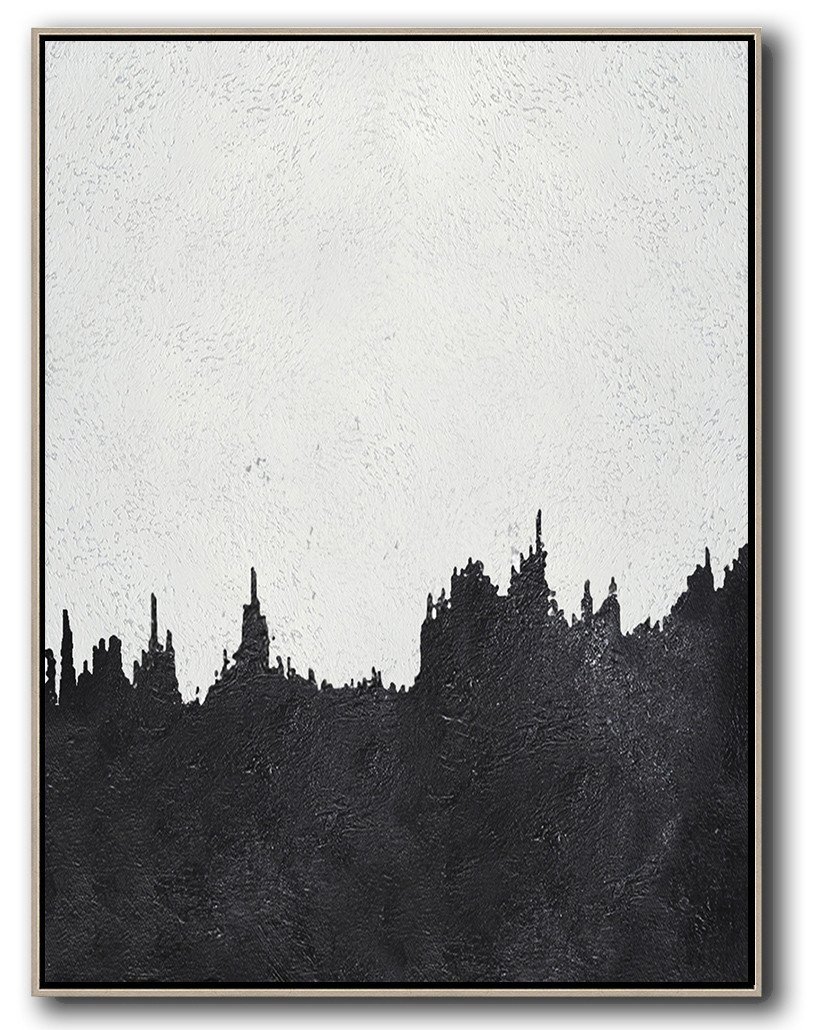 Oversized Wall Decor,Black And White Minimal Painting On Canvas - Abstract Artwork Online